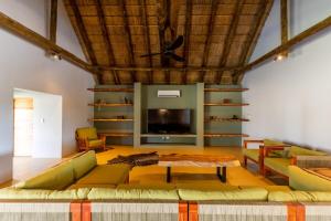 HectorspruitにあるLuxury & Wildlife Mlambo Lodge Mjejaneのソファとテレビのあるリビングルーム