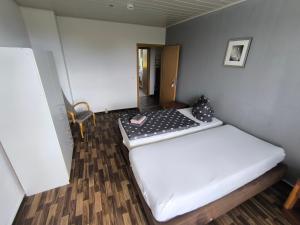 a room with two beds and a chair in it at Möbliert Wohnen in Weickelsdorf in Bahnhof Weickelsdorf