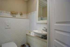 a bathroom with a sink and a toilet and a mirror at La Terrasse du Lac in Duingt +13 photos