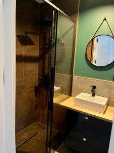 a bathroom with a sink and a mirror at Touareg House in Szczyrk