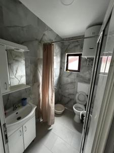 a bathroom with a sink and a toilet and a shower at Apartmani Musić in Ulcinj +24 photos