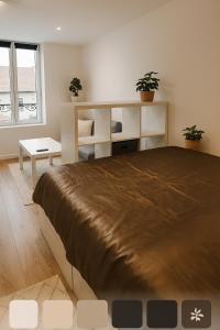 een slaapkamer met een groot bed en een bureau bij Le Cozy - Hyper centre - Calme - Moyenne durée in Épinal +5 foto's