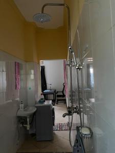 a bathroom with a shower and a sink at Casa Holmes in Kampala
