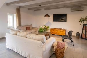ヴィシュニャンにあるVilla Jona in Žužići - Haus für 8 Personenの白いソファとテーブルのあるリビングルーム