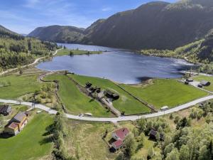 an aerial view of a lake and mountains at Holiday Home Olavbu by Interhome in Åseral