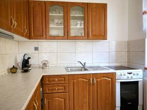 a kitchen with wooden cabinets and a sink at Apartment Formanka by Interhome in Liberec