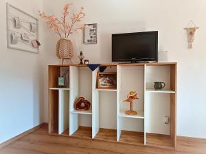 a tv on top of a book shelf at Natur Erlebnishof Aumayr in Gutau