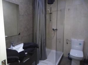 a bathroom with a shower and a sink and a toilet at Apartamentos Turísticos Tenor by Bossh! Hotels in Barcelona +37 photos