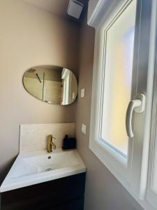 un bagno con lavandino e specchio di La maison de Lili a Mercin-et-Vaux Altre 8 foto