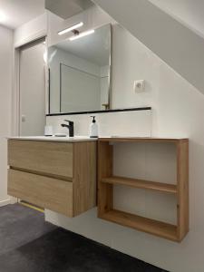 a bathroom with a sink and a mirror at L'atypique proche rennes Parc Expo, Brocéliande in Saint-Thurial +25 photos