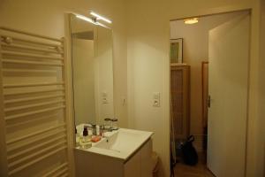 une salle de bains avec un lavabo blanc et un miroir dans l'établissement Logement neuf - cœur de ville, à La Roche-sur-Yon