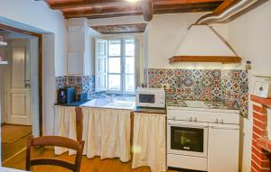 a kitchen with a counter with a microwave at Casa Sant'anna in Stazzema