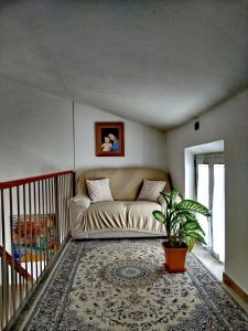a living room with a couch and a potted plant at Affittacamere Ristorante Lo Scudo in Vasto