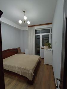 a bedroom with a bed and a ceiling fan at A cozy corner in Saburtalo in Tbilisi City