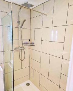 ブリクサムにあるBoutique Apartment Brixhamの浴室のガラス扉付きシャワー