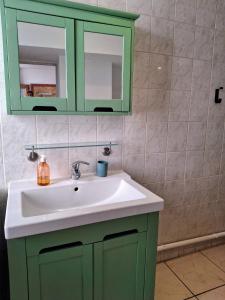 a bathroom with a sink and green cabinets at Appartement centre-ville in Aurillac