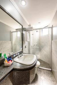 a bathroom with a sink and a toilet and a shower at Plaza Inn Executive in Goiânia