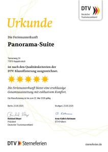 Vottorð, verðlaun, skilti eða annað skjal til sýnis á Ferienwohnung Panorama - Suite