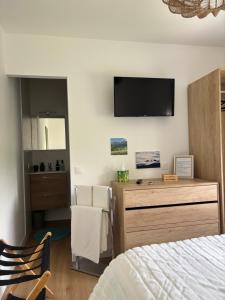 TV a/nebo společenská místnost v ubytování Chambre d'hôtes AU CHAUVET