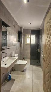 a bathroom with a sink and a toilet and a shower at Duplex in El Sherouk next to Madinty دوبلكس بحديقة خاصة مدينة الشروق in Madīnat ash Shurūq