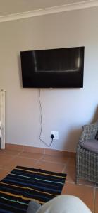 a living room with a flat screen tv on the wall at Firehouse selfcatering Garden Cottages no 5 in Wellington