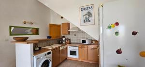 a kitchen with a sink and a washing machine at T1 Pinedda, Studio confort-Vue mer- Calme & soleil in Propriano