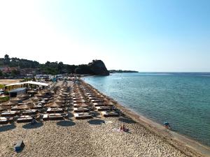 a beach with chaise lounges and the ocean at Casa Di Oliva in Vergia +19 photos
