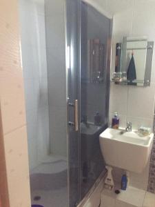 ゼレノグラーツクにあるApartments na Lermontova 4Aのバスルーム(シャワー、シンク付)