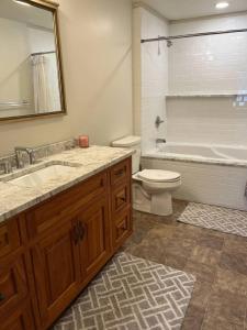 a bathroom with a sink and a toilet and a tub at Wolf Pond 1 - 3 Miles to Lake Placid NY in Lake Placid