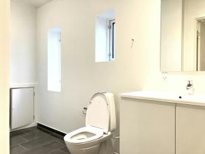 a white bathroom with a toilet and a sink at Spacious Apartment for 4 in Esbjerg +12 photos