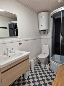 a bathroom with a sink and a toilet at Hang apartment in Kuressaare