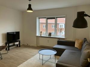 un salon avec un canapé et une table dans l'établissement Convenient Studio for 2, à Esbjerg