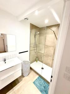 une salle de bain avec douche et lavabo dans l'établissement Villa CANA, à Cannes 46 autres photos