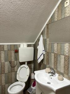 a bathroom with a toilet and a sink at Apartman Salus in Tuzla +11 photos