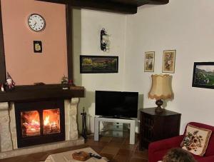 een woonkamer met open haard en tv bij Aia dell'Orso in Campoli Appennino