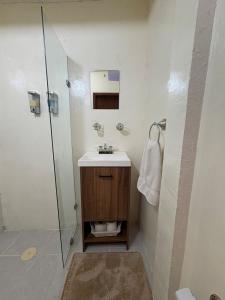a bathroom with a sink and a shower at Comfortable room in Santa María Atlihuetzián