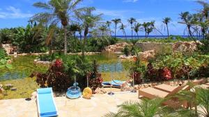 a resort with a swimming pool and palm trees at Klasse Villa Miyako in Miyako-jima