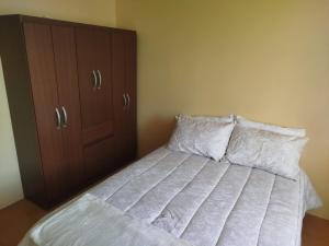 1 dormitorio con 1 cama y armario en Beautiful cozy house, en Arequipa 1 foto más
