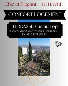 ein Flyer für eine Veranstaltung mit Blick auf eine Stadt in der Unterkunft Appartement Spacieux et Chic Le Havre, capacité 2 personnes ou famille 3 personnes,1 chambre, baignoire in Le Havre