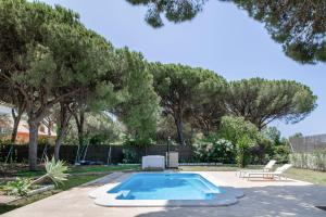 a swimming pool in a yard with trees at Mi rincón favorito in Conil de la Frontera
