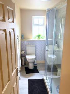 ein Badezimmer mit Toilette und Waschbecken in der Unterkunft Aisiki Stays Apartments at Colindale, Ground Floor, 2-Bedroom & 1-Bathroom, Pet-Friendly, with Free Wi-Fi and Parking Space in Colindale