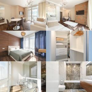 Posteľ alebo postele v izbe v ubytovaní Petrovdom Apartments 11-120 in RC Hoffman House, 34 Zolotoustivska Street