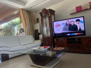 a living room with a couch and a flat screen tv at Fenix Villa in Noicattaro