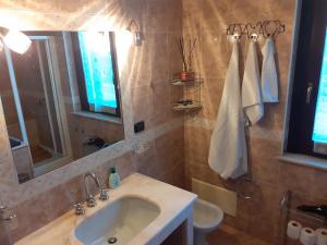 a bathroom with a sink and a mirror at VILLETTA TRA GLI ULIVI in Citta' Sant'Angelo