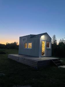 VirtsuAnniksson Tiny House的田野平台上的一个小房子