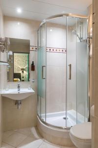 a bathroom with a shower and a sink and a toilet at Hotel Elysée Etoile in Paris