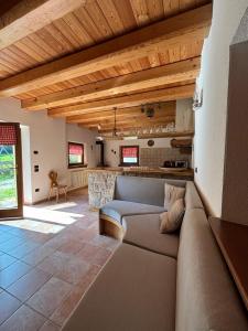 un salon avec un canapé et une cuisine dans l'établissement Casa Viola, à Ledro