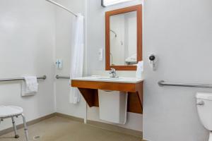 a bathroom with a sink and a mirror and a toilet at Comfort Inn & Suites Orlando North in Sanford