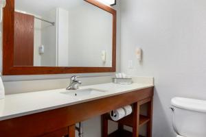 a bathroom with a sink and a mirror and a toilet at Comfort Inn & Suites Orlando North in Sanford
