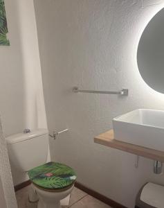 a bathroom with a white toilet and a sink at Le Fautaua in La Foa